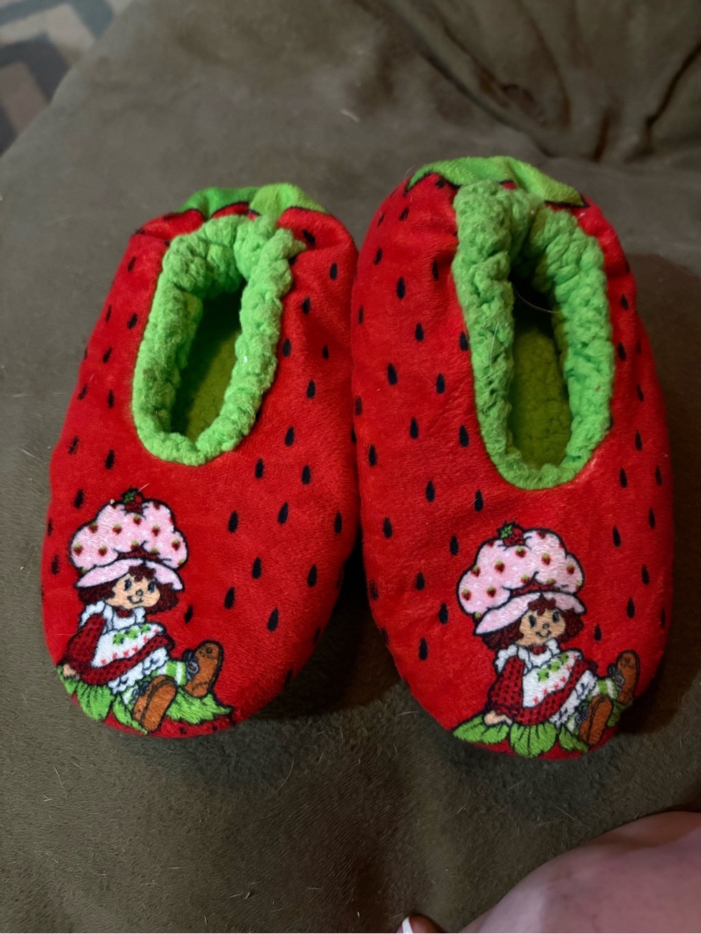 Kids Plush Strawberry Footies in Red and Green